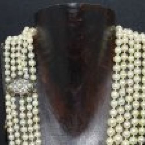 Collar de perlas, oro blanco y oro amarillo - broche antiguo