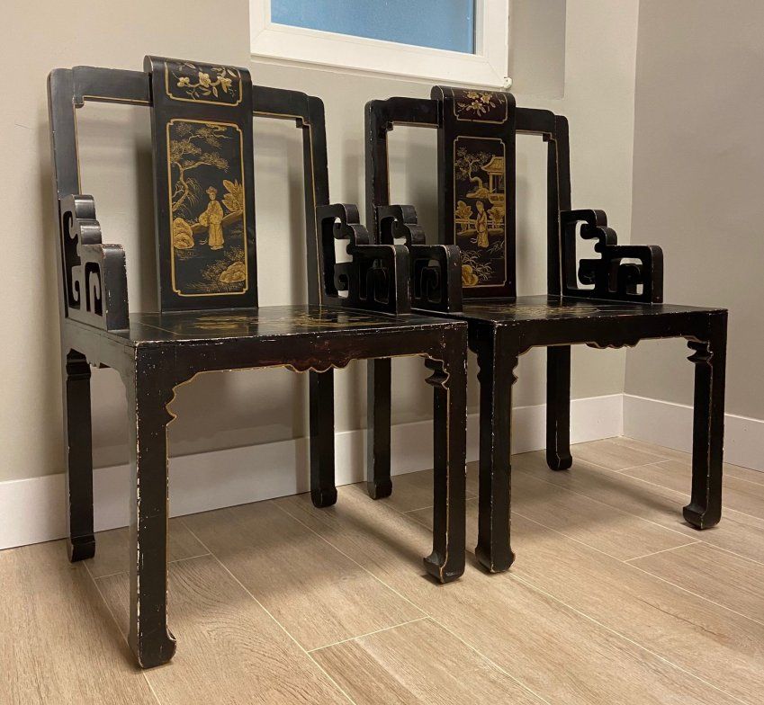 Pareja de sillones chinos, laca y oro, finales del siglo XIX   China