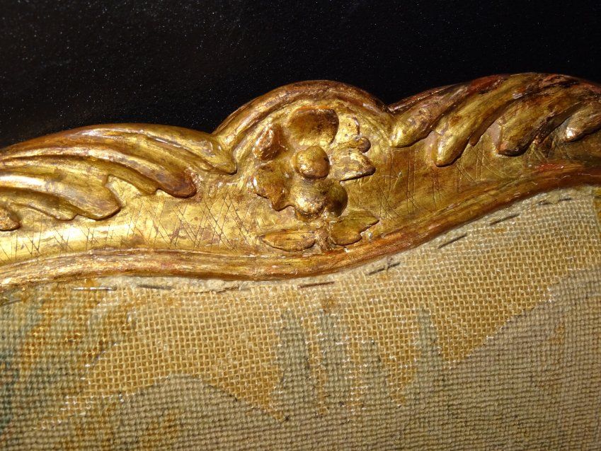 Sillón Luis XV, maderera tallada y sobredorada con tapiz, S