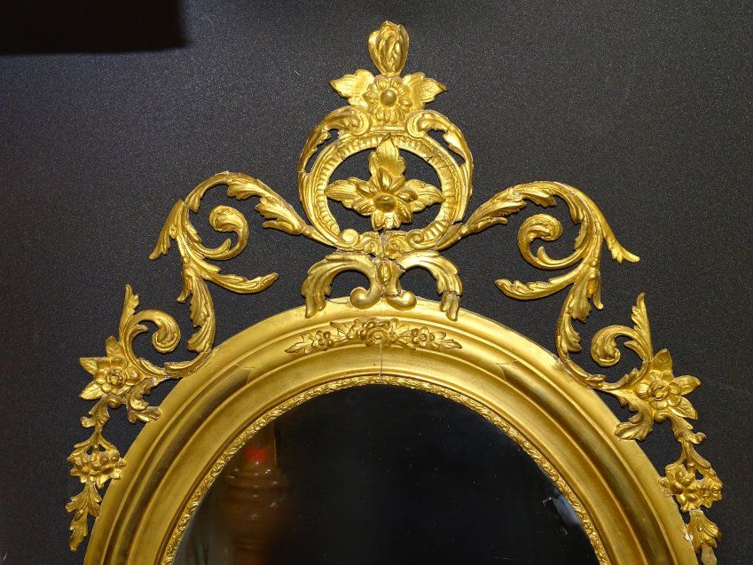 Espejo ovalado Napoleón III original, dorado