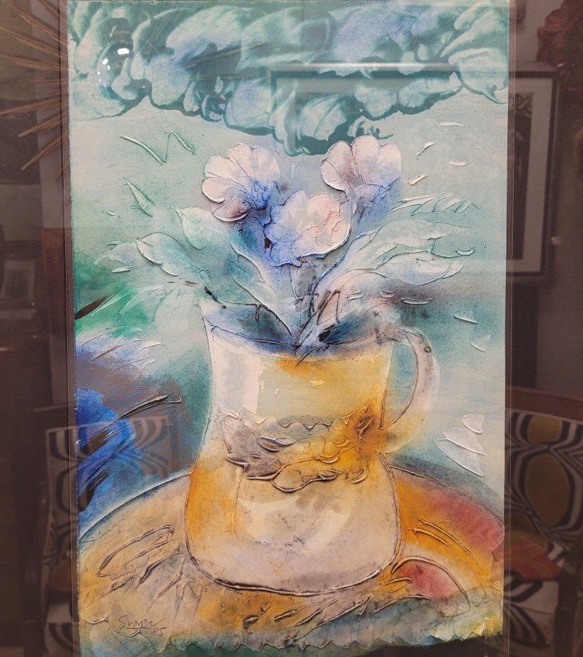 Técnica mixta, Bodegón de flores, Antonio Suárez, 1985   Pintura Contemporánea