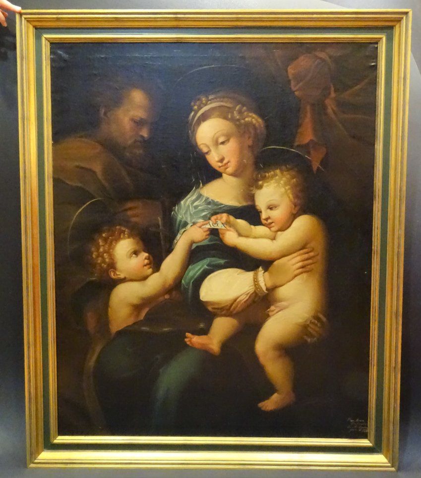 Sagrada Familia con Juanito - copia de Rafael Sanzio, S.XIX firmada y fechada