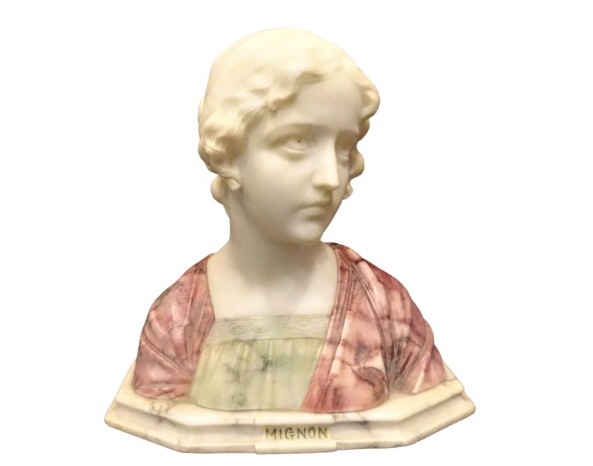 Busto Art Nouveau de alabastro, firmado por Giuseppe Bessi, Italia "Mignon"