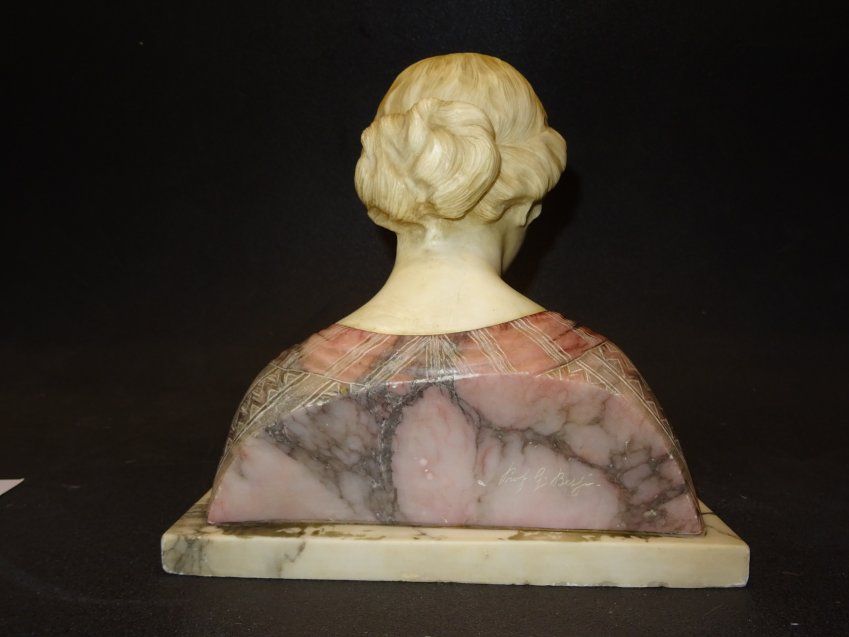 Busto Art Nouveau de alabastro, firmado por Giuseppe Bessi, Italia