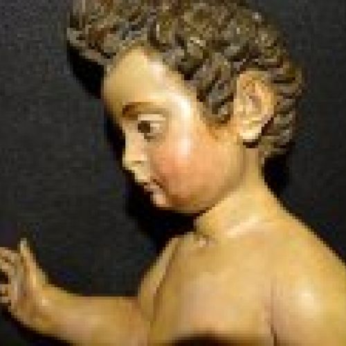 Niño Jesús montañesino, en peltre o plomo, S.XVIII