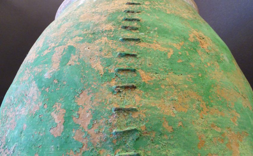 Ánfora o gran orza en cerámica verde, s. XVIII - con lañas