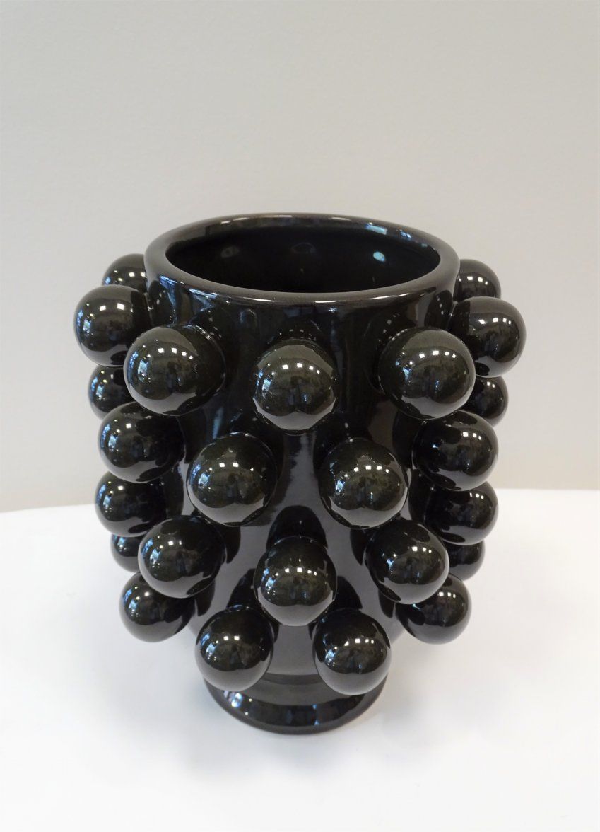 Jarrón de cerámica negro con bolas - Midcentury, diseño italiano