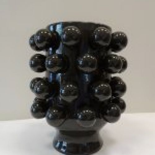 Jarrón de cerámica negro con bolas   Midcentury, diseño italiano