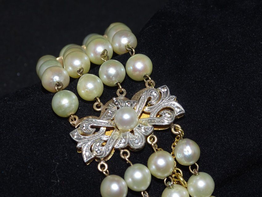 Pulsera de perlas naturales y oro, S.XIX