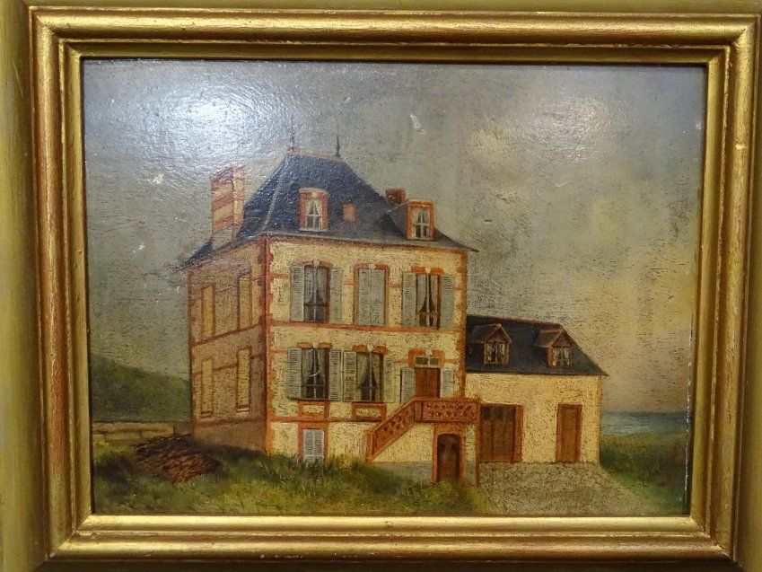 Óleo sobre tabla, Paisaje, Casa, Escuela Belga, hacia 1880