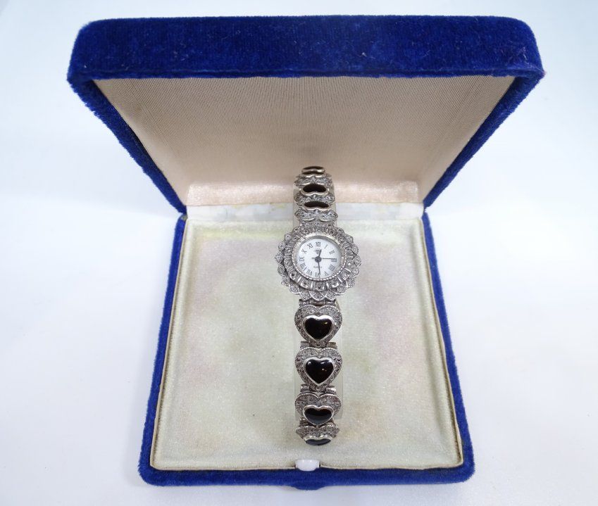 Reloj de plata y ónix para mujer   Vintage, s
