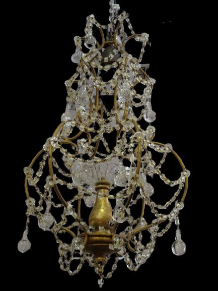 Lámpara italiana en cristal y fuste de madera, 40s S.XX