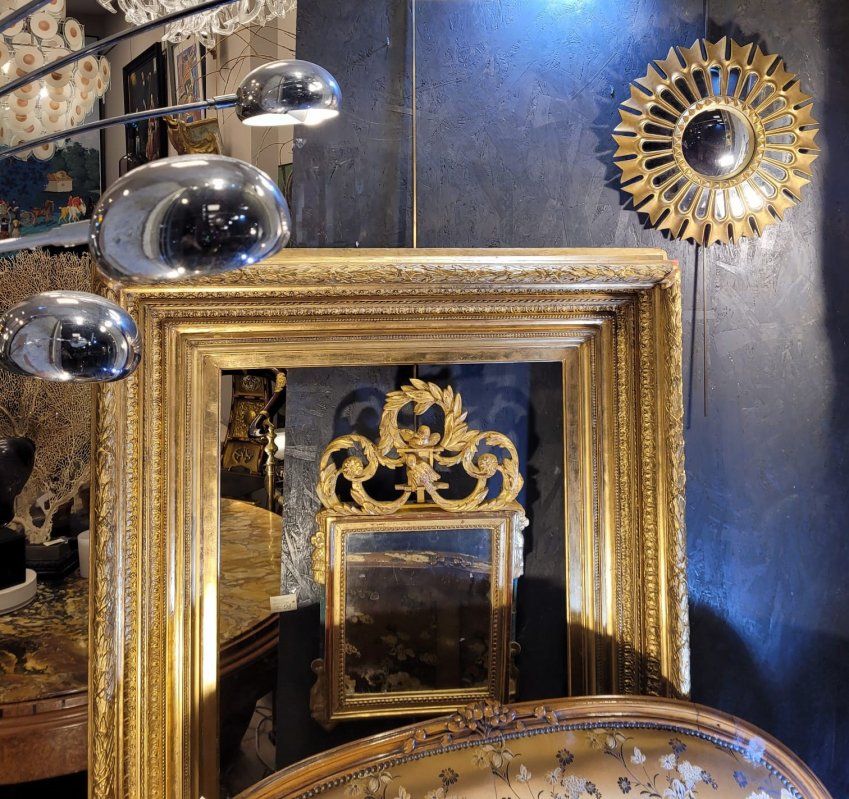Espejo Luis XV, Madera dorada, siglo XIX   Francia