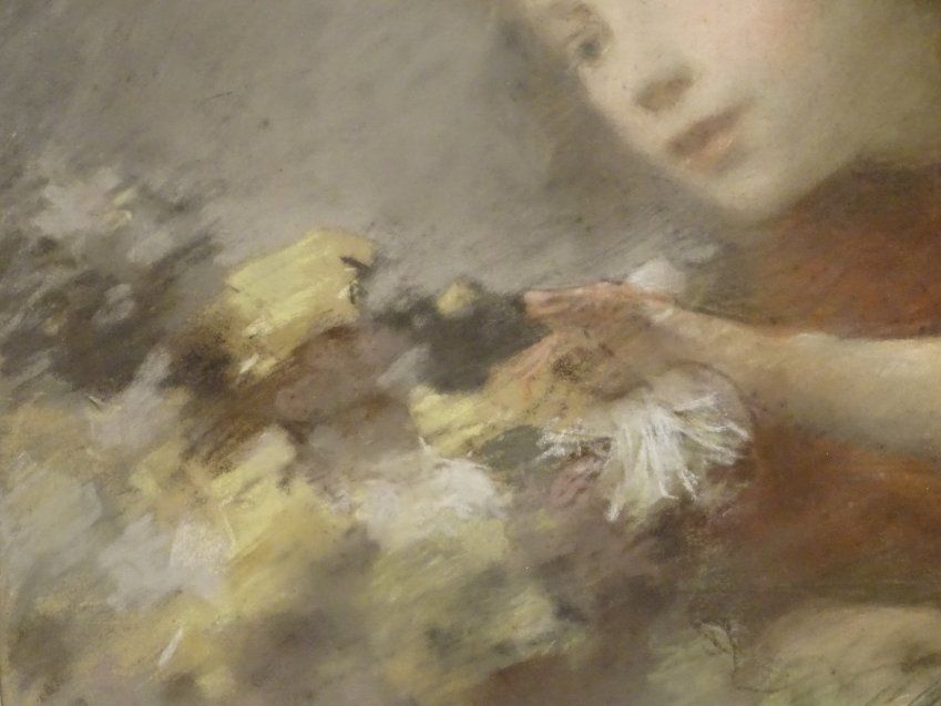 Magnífico pastel "Niña con flores", firmado por Armand Berton, S.XIX