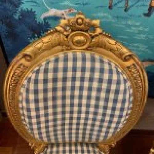 Pareja de sillas Estilo Luis XVI, época Napoleón III s. XIX - Recién tapizadas en Vichy azul