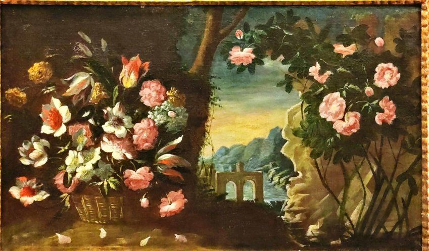 Óleo sobre lienzo - Bodegón  Floral italiano, S.XVIII