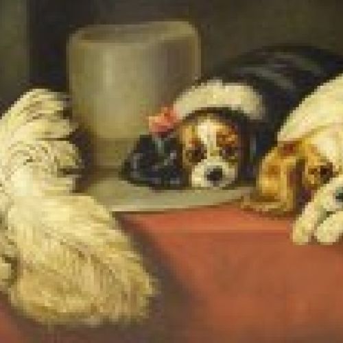 Óleo sobre lienzo "Cavalier King Dogs", maestro inglés S