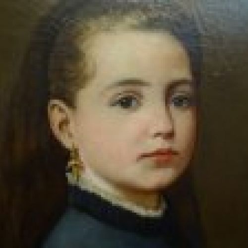 Retrato de Niña en tondo , escuela francesa S.XIX, óleo sobre lienzo