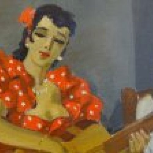 E. García Benito "Guitarrista en rojo" , Óleo sobre lienzo