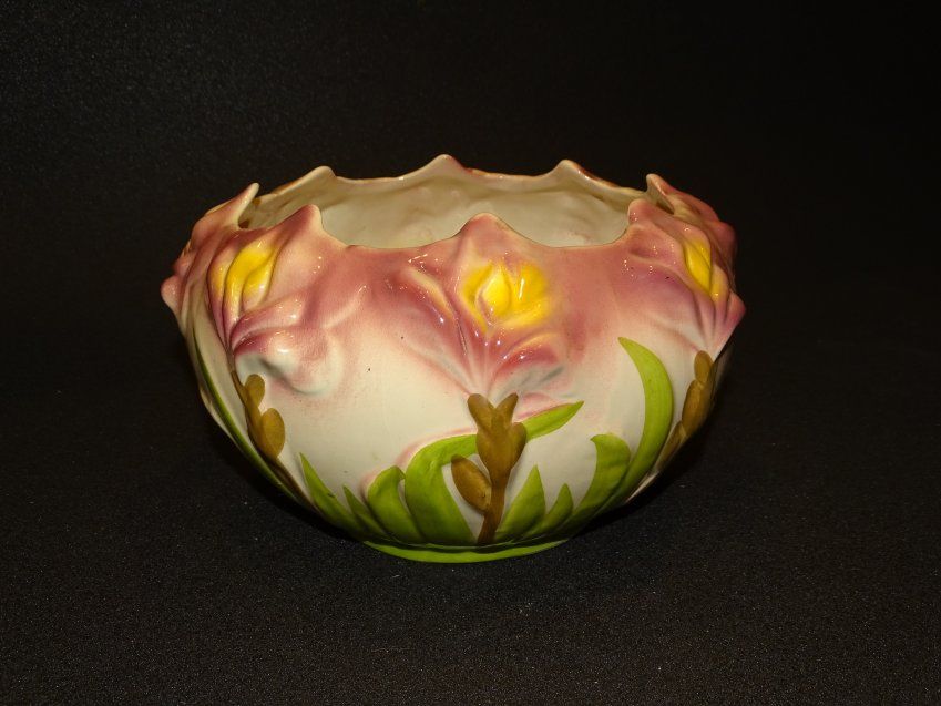 Macetero de cerámica con flores, estilo Massier