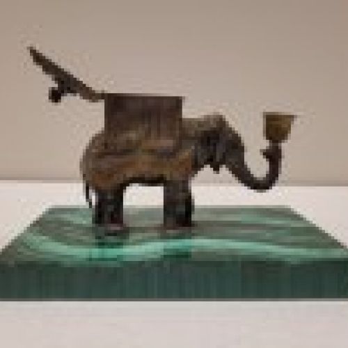 Objet de vertu “Elefante” para vela y encendedor, Bronce y Malaquita, Napoleón III, s
