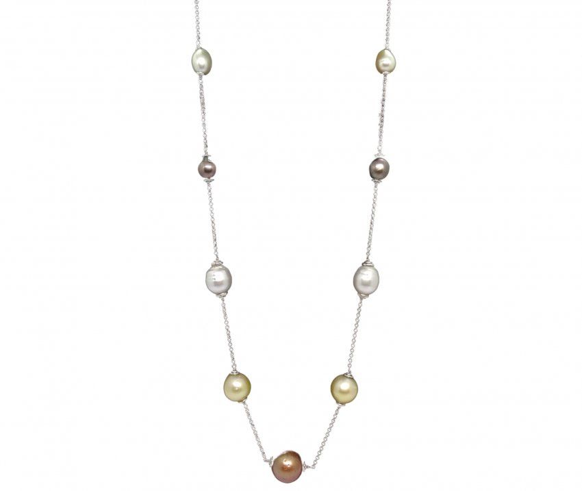 Collar de perlas australianas, golden, tahití y chocolate   cadena oro blanco