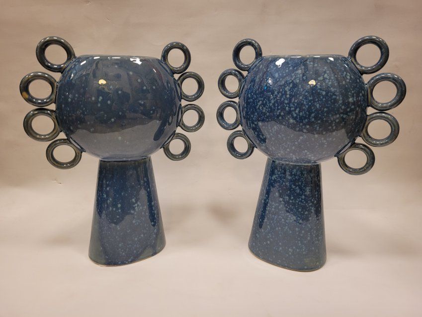 Jarrones azules, cerámica Vallauris, Francia