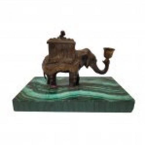Objet de vertu “Elefante” para vela y encendedor, Bronce y Malaquita, Napoleón III, s