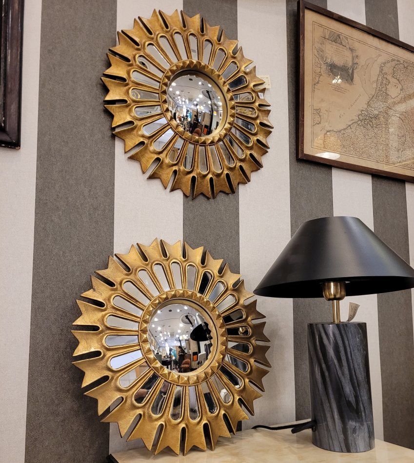 Espejo convexo, marco dorado con forma de sol, 80's   90's   Francia
