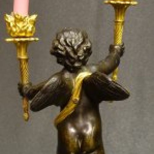 Pareja de candeleros franceses, bronce y mármol, S