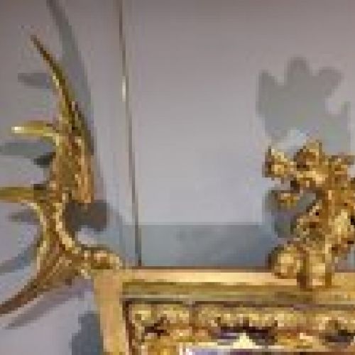 Espejo Dragón, madera dorada, modernismo, estilo Gabriel Viardot, 20´S   Francia