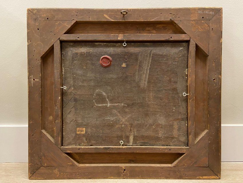 Óleo sobre tabla “Vista con viajeros”, Cornelisz Vroom (atribuido), Atelier de Paul Bril, s. XVI