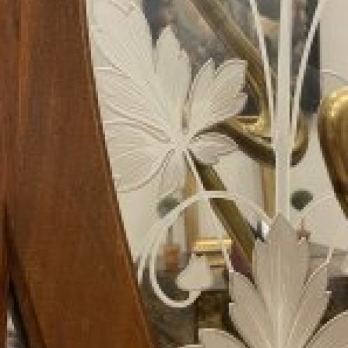 Espejo, perchero y paragüero, Art Nouveau francés, madera de nogal, bronce, cristal y plata