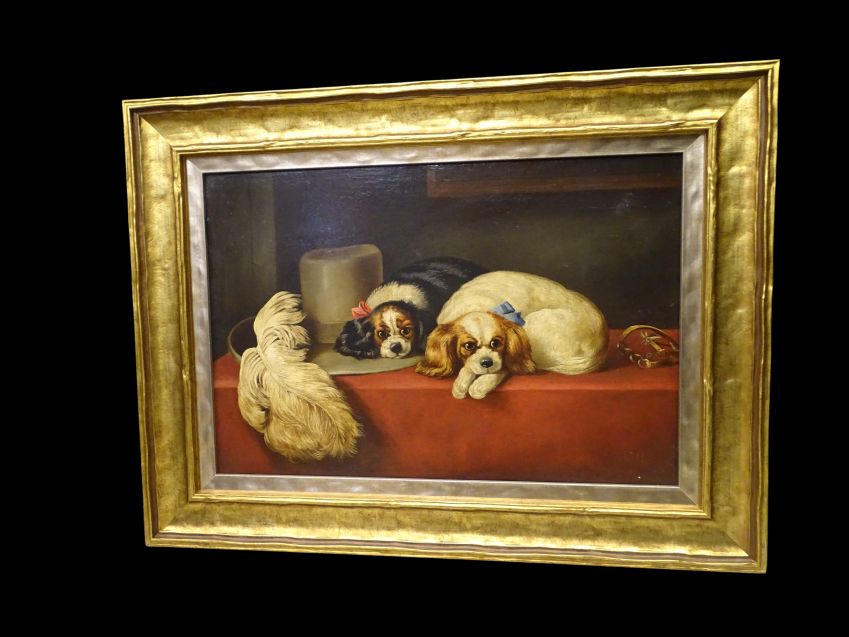 Óleo sobre lienzo "Cavalier King Dogs", maestro inglés S