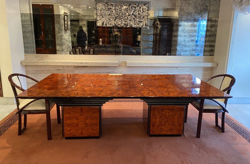 Dinning table after Willy Rizzo, madera de lupia, años 70   Italia