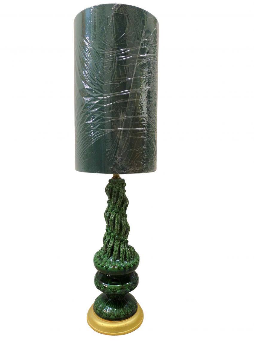 Lámpara verde esmeralda, cerámica de Manises, 70’s