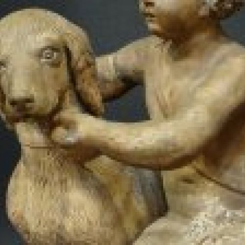 Magnífica Terracota francesa S.XVIII "Niño con perro"