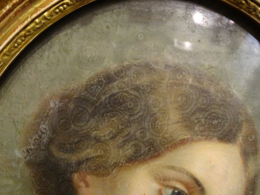 Óleo sobre cristal, retrato de Mujer en tondo, S.XVIII - taller de Jean Baptiste Greuze
