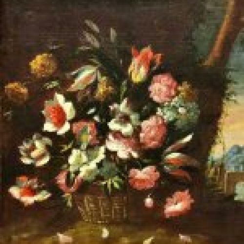 Óleo sobre lienzo - Bodegón  Floral italiano, S.XVIII