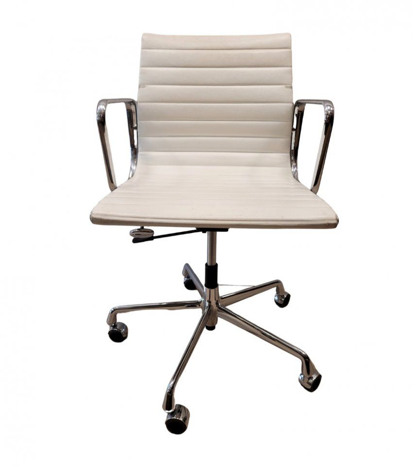 Silla de trabajo o escritorio, modelo EA 108, cuero blanco y acero, Charles y Ray Eames para Vitra, 50´s   EEUU