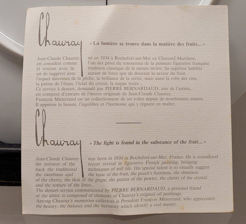 Servicio de postre diseño Jean Claude Chauray para Maison Bernardaud, 1994 – Francia