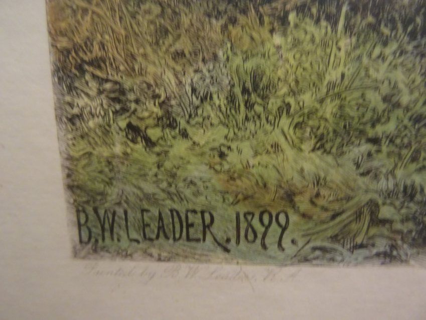 Litografía de paisaje inglés, B. W. Leader, S.XIX
