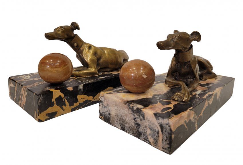 Perritos en bronce y mármol, Art Decó, 30´s   40´s   Francia