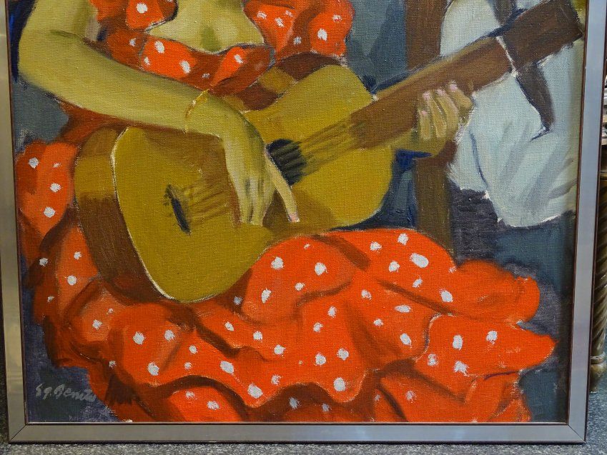 E. García Benito "Guitarrista en rojo" , Óleo sobre lienzo