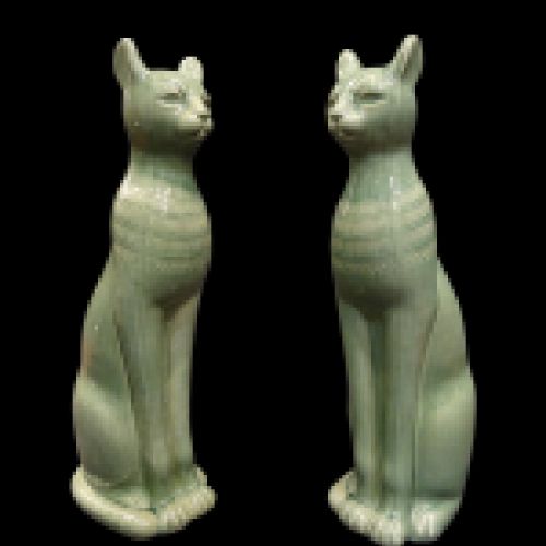 Pareja de gatos esfinge, cerámica esmaltada italiana, 60s
