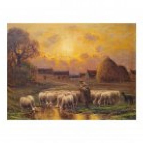 Óleo sobre tabla "Troupeau de Moutons avec Berger", Paul Chaigneau (1879 1939)   Francia