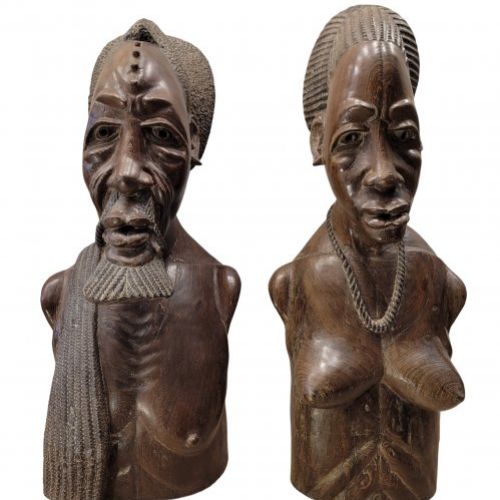 Pareja de bustos africanos, madera de wengué, 50’s – Región del Congo